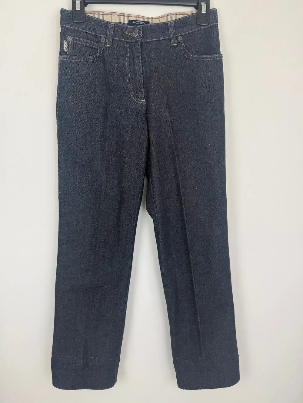 Burberry Womens London Straight Leg Mid Rise Denim Dark Blue Indigo Wash Jeans 6
